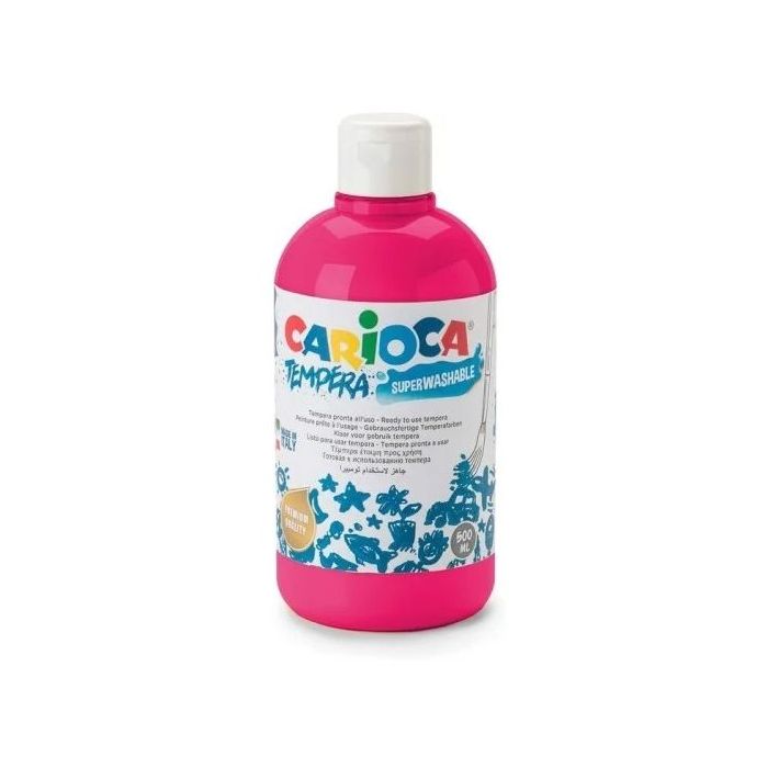 Carioca Botella Tempera - Colores Superlavables - Faciles de Mezclar - Alta Opacidad - Aplicable en Materiales Porosos - Color Rosa