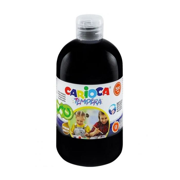 Carioca Botella de Tempera 500ml - Colores Superlavables - Faciles de Mezclar - Aplicable en Materiales Porosos - Alta Opacidad - Color Negro