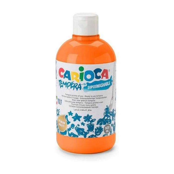 Carioca Botella Tempera 500ml - Colores Superlavables - Faciles de Mezclar - Aplicable en Materiales Porosos - Alta Opacidad - Color Naranja