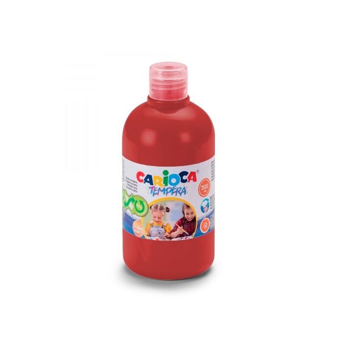 Carioca Botella de Tempera 500ml - Colores Superlavables - Faciles de Mezclar - Aplicable en Materiales Porosos - Alta Opacidad - Color Rojo