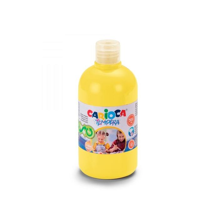 Carioca Botella de Tempera 500ml - Colores Superlavables - Faciles de Mezclar - Aplicable en Materiales Porosos - Alta Opacidad - Color Amarillo
