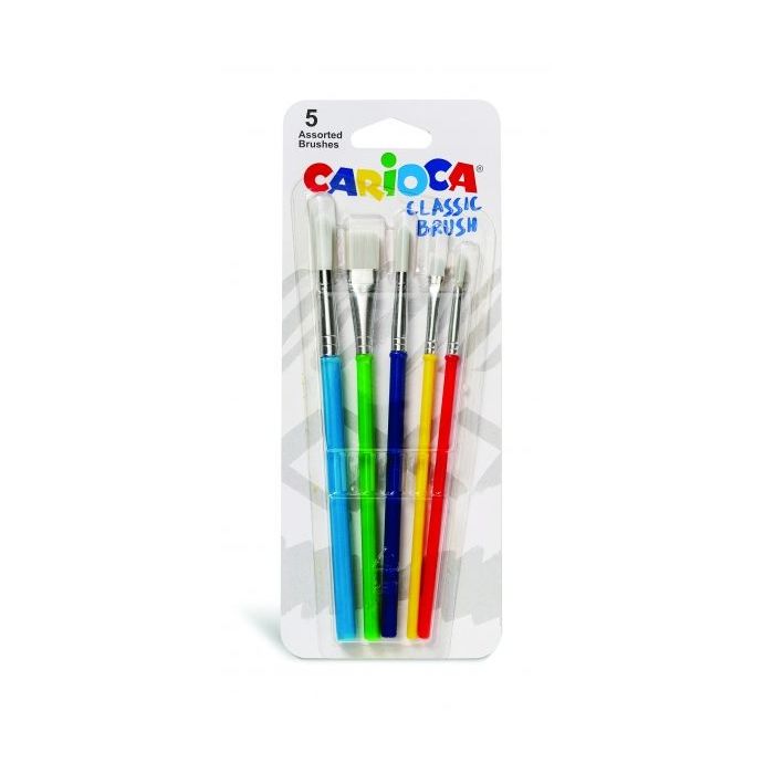 Carioca Pinceles Pack de 5 Pinceles - Nylon - Cerdas Suaves y Duraderas - Perfectos para el Cole - 5 Tamaños Diferentes - Color Varios