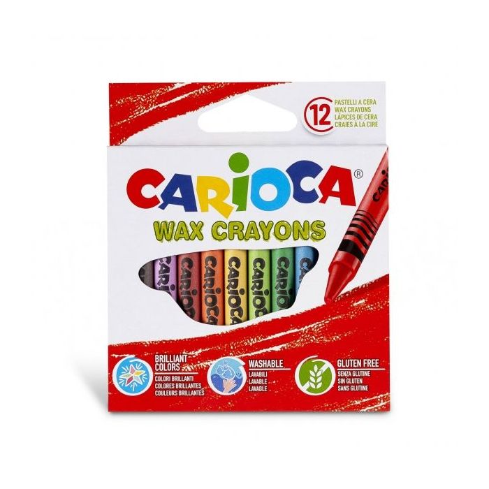 Carioca Pack de 12 Ceras Pastel - Colores Brillantes - Lavables - Cuerpo de Ø 8mm - Color Varios