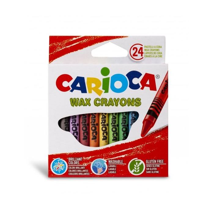 Carioca Pack de 24 Ceras Pastel - Colores Brillantes - Lavables - Cuerpo de Ø 8mm - Color Varios