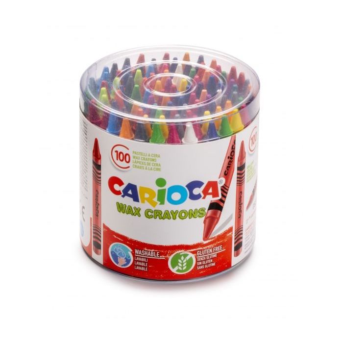 Carioca Pack de 100 Ceras Pastel - Colores Brillantes - Lavables - Cuerpo de Ø 8mm - Color Varios