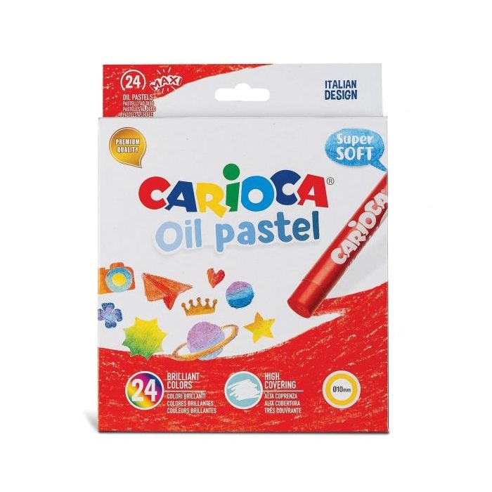 Carioca Pack de 24 Pasteles al Oleo - Colores Brillantes - Lavables - Resistentes a la Luz - Cubrientes - Faciles de Mezclar - Maxi Cuerpo - Uso en Papel, Carton, Tela y Madera - Color Varios