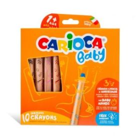 Carioca Baby 1+ 3In1 Pack de 10 Lapices - Lapiz, Cera y Acuarela en Uno - Cuerpo Extragrande Facil de Agarrar - Acuarelables con Agua y Pincel - Color Varios