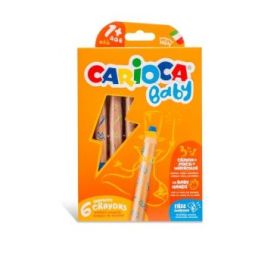 Carioca Baby 1+ 3In1 Pack de 6 Lapices - Lapiz Cera y Acuarela en Uno - Cuerpo Extragrande - Acuarelables - Sacapuntas Incluido - Colores Brillantes y Lavables - Color Varios