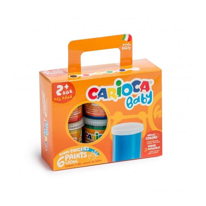 Carioca Tempera Baby Pack de 6 Botes de Pintura de Dedos 2+ - Lavable - Atoxica - sin Olor - Maxima Creatividad y Diversion - Color Varios