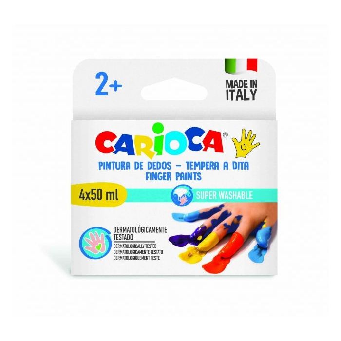 Carioca Temperas Dedo 50ml Pack de 4 Botes de Pintura de Dedos - Pensada para los mas Pequeños - Lavable de la Piel y Tejidos - Atoxicas y sin Olor - Maxima Creatividad y Diversion - Color Varios