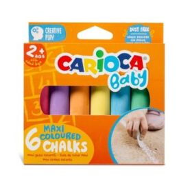 Carioca Tizas Maxi Multicolor Baby Pack de 6 Tizas - sin Polvo - Certificado a Partir de 24 Meses - Colores Brillantes - Lavables - Faciles de Borrar - Color Varios