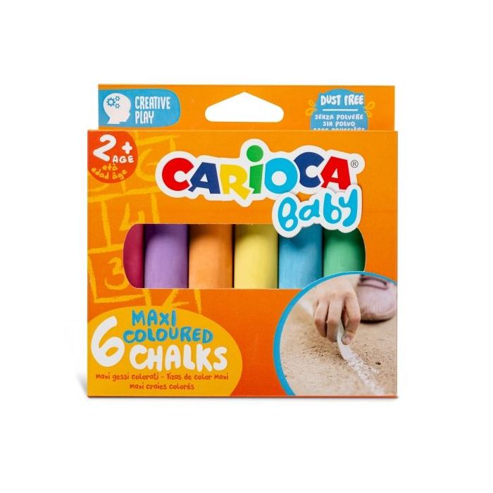 Carioca Tizas Maxi Multicolor Baby Pack de 6 Tizas - sin Polvo - Certificado a Partir de 24 Meses - Colores Brillantes - Lavables - Faciles de Borrar - Color Varios