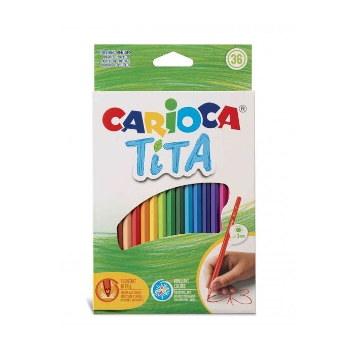 Carioca Tita Pack de 36 Lapices de Resina - Cuerpo Hexagonal - Colores Brillantes y Lavables - Escritura Blanda - Mina Ø 3mm Segura y Super Resistente a las Caidas - Color Varios
