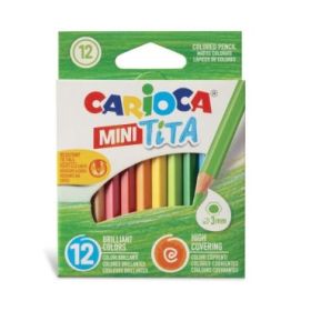 Carioca Tita Pack de 12 Mini Lapices de Resina - Cuerpo Hexagonal - Colores Brillantes y Lavables - Escritura Blanda - Mina Ø 3mm Segura y Super Resistente - No Se Astilla si Se Rompe - Color Varios