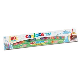 Carioca Tita Rainbow Maxi Pack de 80 Lapices de Resina - Cuerpo Hexagonal - Colores Brillantes y Lavables - Escritura Suave - Ø 3mm - Color Varios