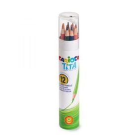Carioca Tita Papertube Pack de 12 Lapices de Resina - Cuerpo Hexagonal - Colores Brillantes y Lavables - Escritura Blanda - Sacapuntas Incluido - Color Varios
