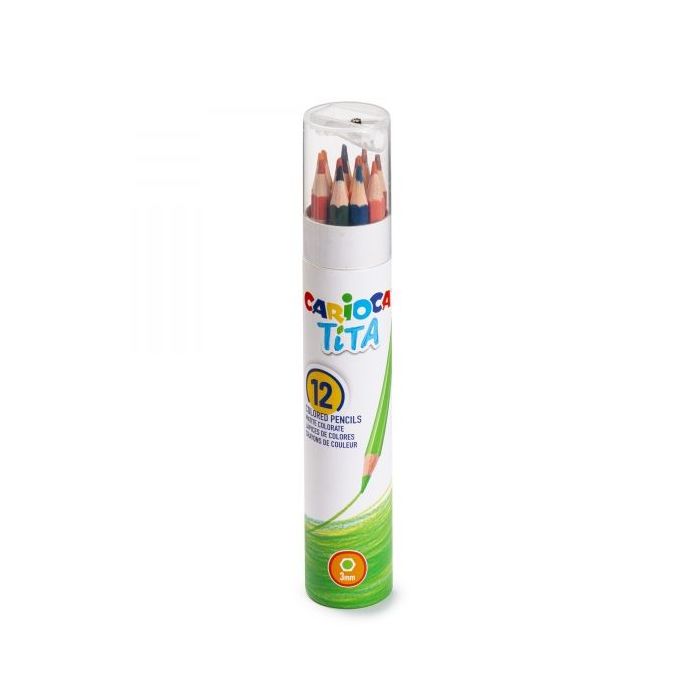 Carioca Tita Papertube Pack de 12 Lapices de Resina - Cuerpo Hexagonal - Colores Brillantes y Lavables - Escritura Blanda - Sacapuntas Incluido - Color Varios