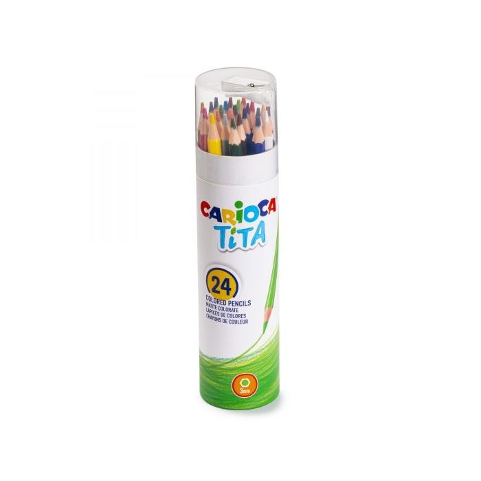 Carioca Tita Pack de 24 Lapices de Resina - Cuerpo Hexagonal - Colores Brillantes y Lavables - Escritura Blanda - Sacapuntas Incluido en la Tapa - Color Varios