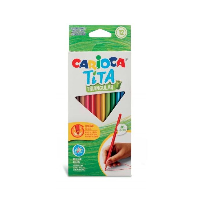 Carioca Tita Pack de 12 Lapices Triangulares de Resina - Cuerpo Triangular - Colores Brillantes y Lavables - Escritura Blanda - Mina Ø 3mm - Color Varios