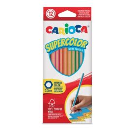 Carioca Supercolor Pack de 12 Lapices de Madera - Cuerpo Hexagonal - Colores Intensos y Gran Opacidad - 3.3mm de Grosor - Color Varios