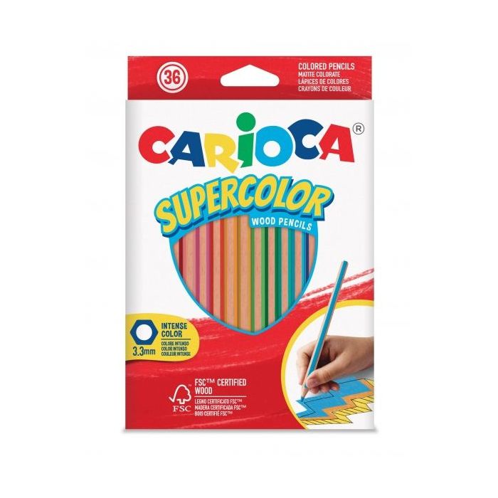 Carioca Supercolor Pack de 36 Lapices de Madera - Cuerpo Hexagonal - Colores Intensos y Gran Opacidad - 3.3mm de Grosor - Color Varios