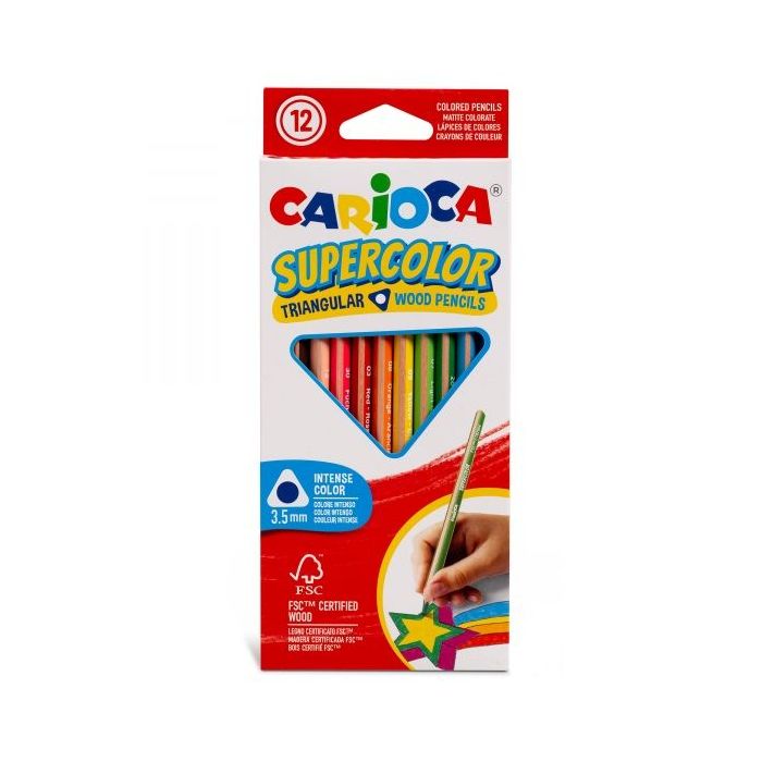 Carioca Supercolor Pack de 12 Lapices de Madera - Cuerpo Triangular - Colores Intensos y Gran Opacidad - 3.5mm degrosor - Color Varios