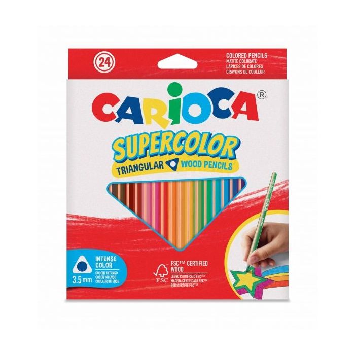 Carioca Supercolor Pack de 24 Lapices de Madera - Cuerpo Triangular - Colores Intensos y Gran Opacidad - 3.5mm degrosor - Color Varios