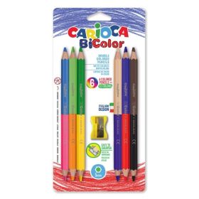 Carioca Jumbo Pack de 6 Lapices Bicolor Hexagonales Lacados - Maxi Mina de Ø 5mm - Alta Resistencia a la Rotura - Sacapuntas Incluido - Color Varios