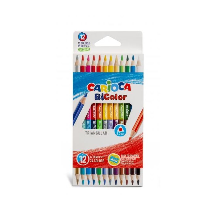 Carioca Pack de 12 Lapices Triangulares - Mina de Alta Calidad - Alta Resistencia a la Rotura - Facil de Sacar Punta - Colores Brillantes y Lavables - Gran Cobertura - Color Varios