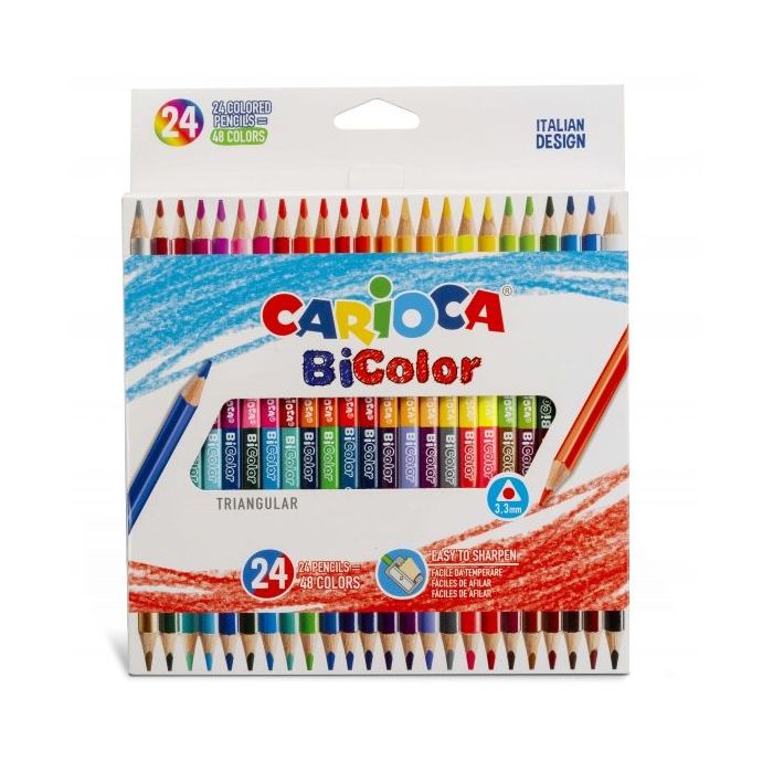 Carioca Pack de 24 Lapices Bicolor Triangulares Lacados - Mina de Alta Calidad Ø 3.3mm - Alta Resistencia a la Rotura - Color Varios