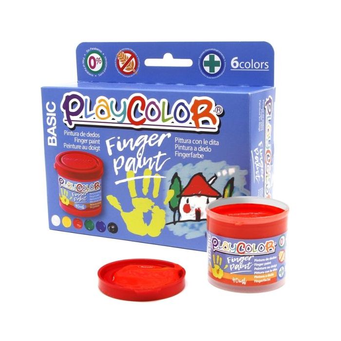 PlayColor Basic Finger Paint Pack de 6 Botes de Pintura para Dedos 40ml - Testado Dermatologicamente - Secado Rapido - Sin Disolventes - Gran Viscosidad - Alta Opacidad - Colores Surtidos