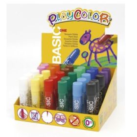 PlayColor Basic One Expositor de 30 Temperas Solidas - No Arrugan el Papel - No Necesitan Agua - Especial para Uso Escolar - Colores Surtidos