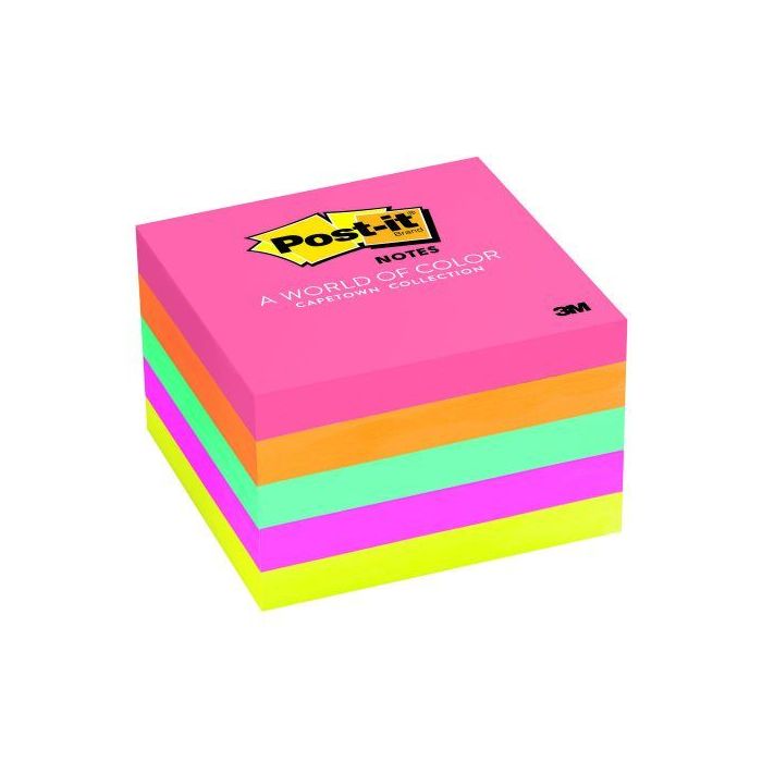 Post-it Bloc de 500 Notas Adhesivas Removibles Colores Neon 76x76mm - Papel con Certificacion PEFC - Colores Surtidos
