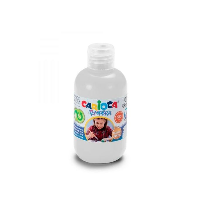 Carioca Pack de 6 Botellas de Tempera - Colores Superlavables - Faciles de Mezclar - Aplicable en Materiales Porosos - Alta Opacidad - Blanco - Color Blanco