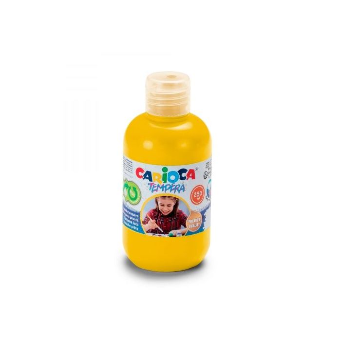 Carioca Botella Tempera 250ml - Colores Superlavables - Faciles de Mezclar - Aplicable en Materiales Porosos - Alta Opacidad - Color Amarillo