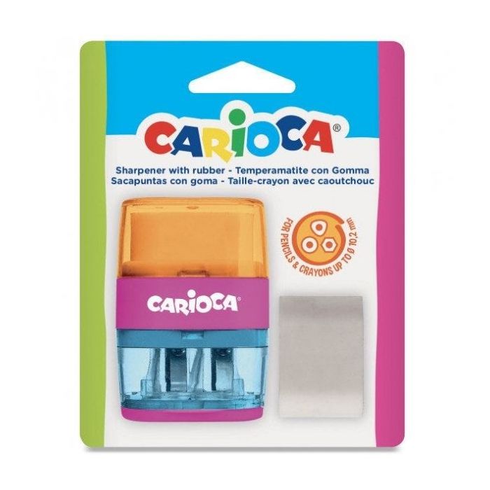 Carioca Sacapuntas con 2 Agujeros + Goma - Colores Surtidos