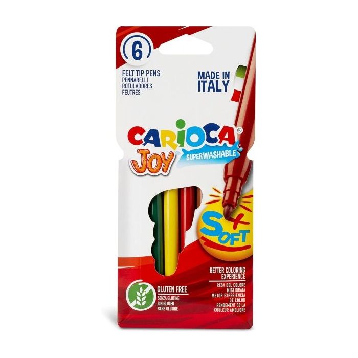 Carioca Joy Paperboard Pack de 6 Rotuladores de Punta Fina - Punta 2.6mm - Superlavables - Ideales para Dibujar y Colorear - Colores Surtidos