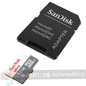 Sandisk Ultra Tarjeta Micro SDHC 32GB UHS-I U1 Clase 10 100MB/s + Adaptador SD-3