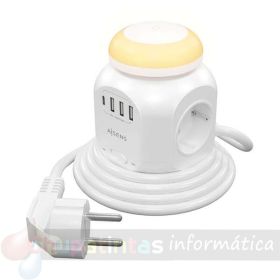 Aisens Regleta de Enchufes Sobremesa Multifunción con 4 Tomas + 1xUSB-C - 3xUSB-A - Luz Nocturna - 1.8m - Color Blanco-1