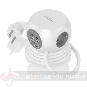 Aisens Regleta de Enchufes Sobremesa Multifunción con 3 Tomas + 2xUSB-C - 2xUSB-A - 1.4m - Color Blanco-1