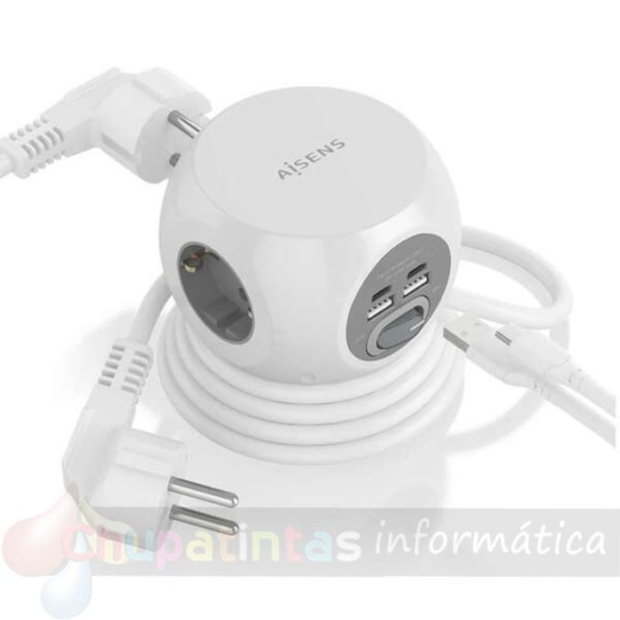 Aisens Regleta de Enchufes Sobremesa Multifunción con 3 Tomas + 2xUSB-C - 2xUSB-A - 1.4m - Color Blanco-2