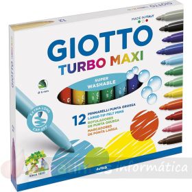 Giotto Turbo Maxi Pack de 12 Rotuladores - Punta Gruesa  5mm - Tinta al Agua - Lavable - Colores Surtidos-1