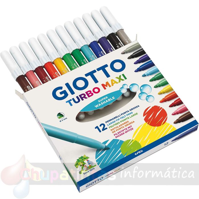 Giotto Turbo Maxi Pack de 12 Rotuladores - Punta Gruesa  5mm - Tinta al Agua - Lavable - Colores Surtidos-2