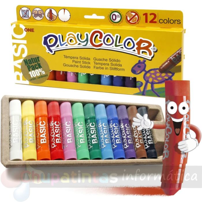 PlayColor Basic One Pack de 12 Temperas Solidas - Especial para Uso Escolar - Colores Surtidos-2