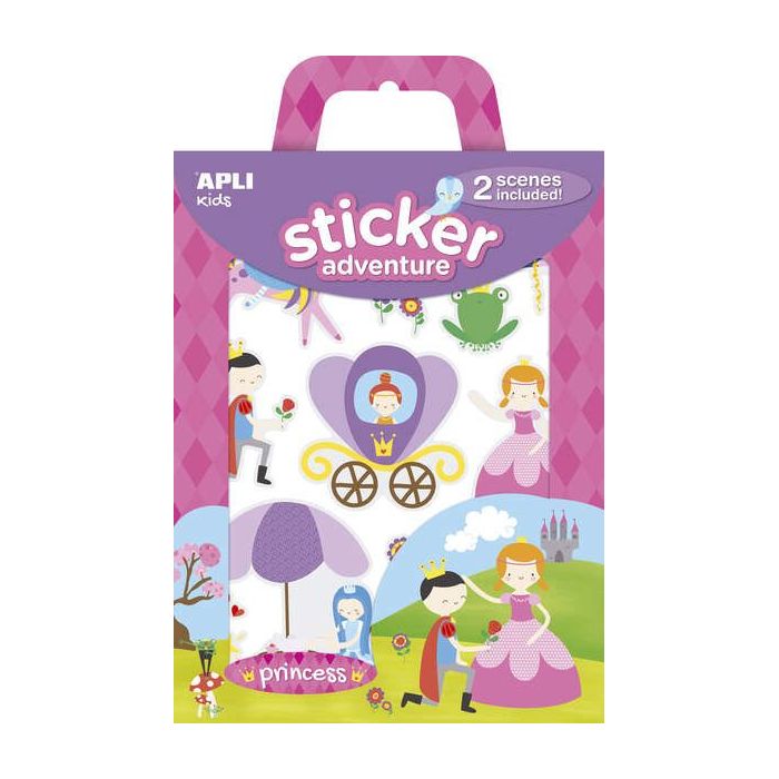 Apli Juego de Pegatinas de Papel Princesas - 2 Escenarios 45x20cm - 39 Gomets Removibles - Formato Reducido con Cajita Asa - Ideal para Niños a Partir de 3 Años - Tematica Princesas