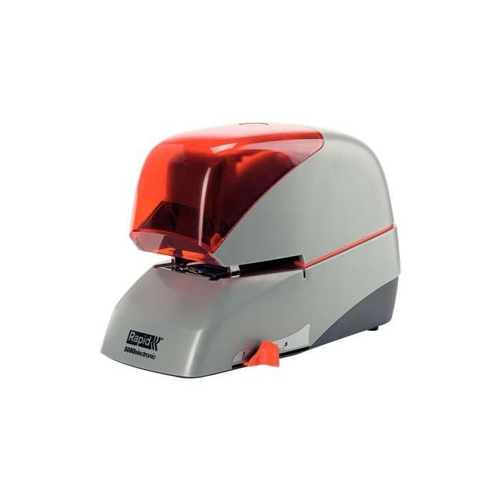 Rapid Supreme 5080e Grapadora Electrica de Sobremesa + Cartucho de 5000 Grapas - Hasta 80 Hojas - Profundidad de Grapado Ajustable hasta 50mm - Color Gris/Naranja