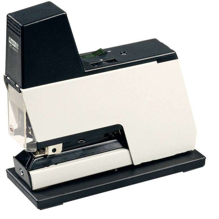 Rapid Grapadora Electrica Classic 105E - 50 Hojas - Grapado de Embalaje y Oficina - Grapas 66 - Conexion en Serie - Blanco/Negro