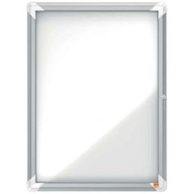 Nobo Vitrina para 4 Hojas A4 con Superficie Blanca Magnetica - 532x692x37mm - Puerta de Cristal de Seguridad - Marco de Aluminio - Color Blanco