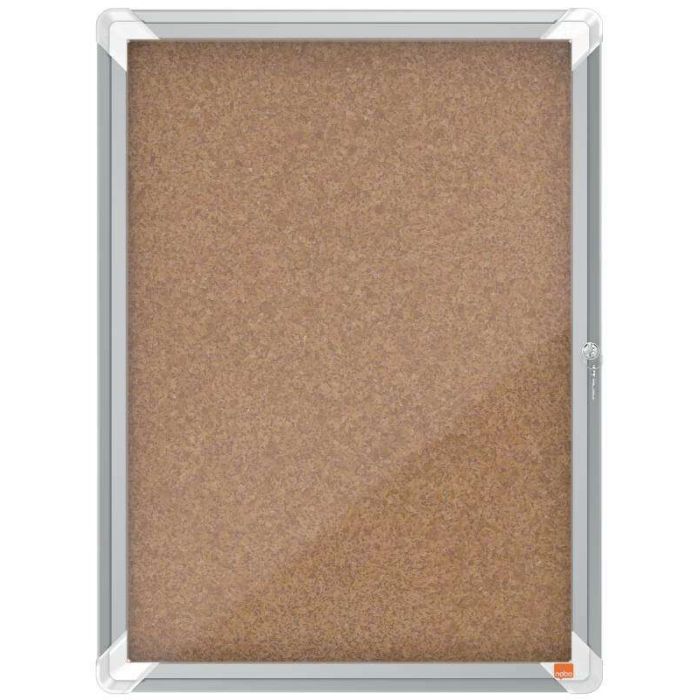 Nobo Vitrina para 4 Hojas A4 con Superficie de Corcho - 532x692x37mm - Puerta de Cristal de Seguridad - Marco de Aluminio - Color Natural