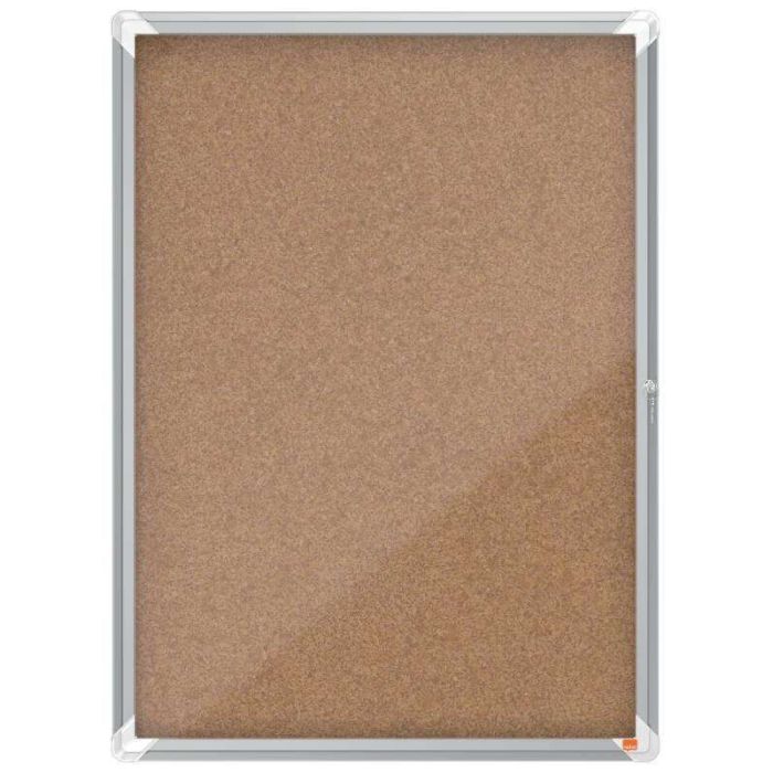 Nobo Vitrina para 9 Hojas A4 con Superficie de Corcho - 1000x752x37mm - Puerta de Cristal de Seguridad - Marco de Aluminio - Color Natural